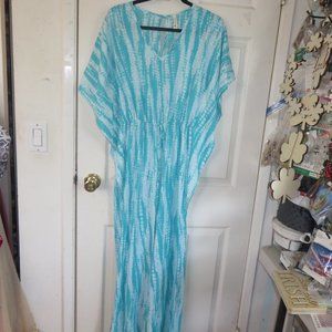 Tyche - Turquoise and white jumpsuit - flared sleeves so cute size s